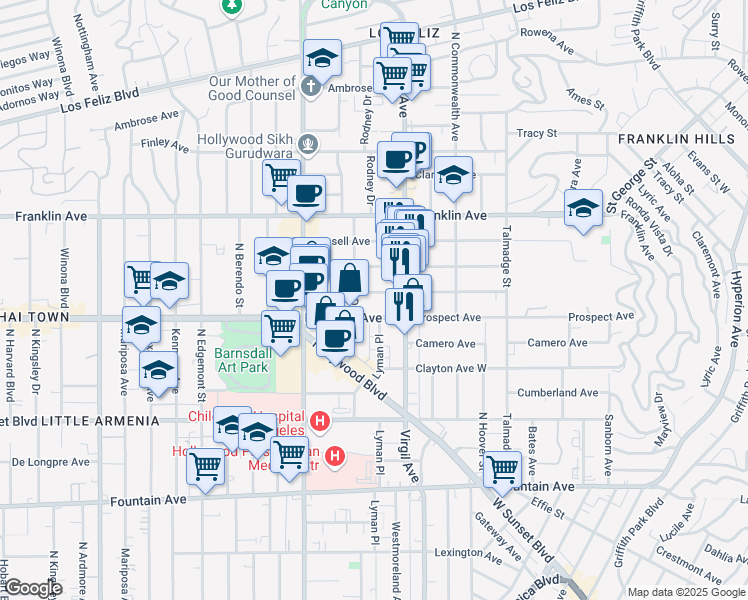 map of restaurants, bars, coffee shops, grocery stores, and more near 4534 Kingswell Avenue in Los Angeles