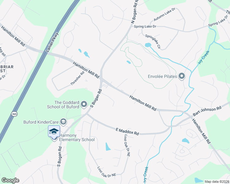 map of restaurants, bars, coffee shops, grocery stores, and more near 4024 Hamilton Mill Road in Buford