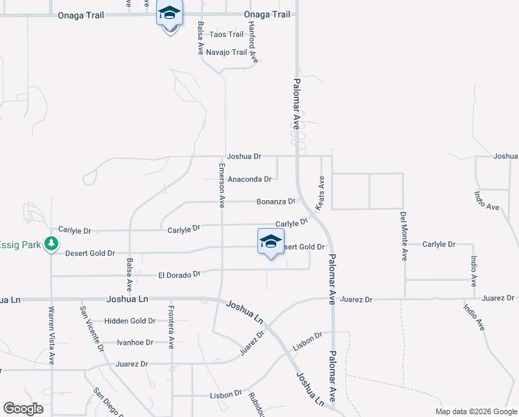 map of restaurants, bars, coffee shops, grocery stores, and more near 58289 Bonanza Drive in Yucca Valley