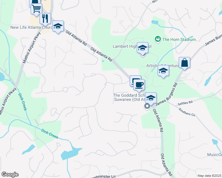 map of restaurants, bars, coffee shops, grocery stores, and more near 8020 Coventry Pointe in Suwanee