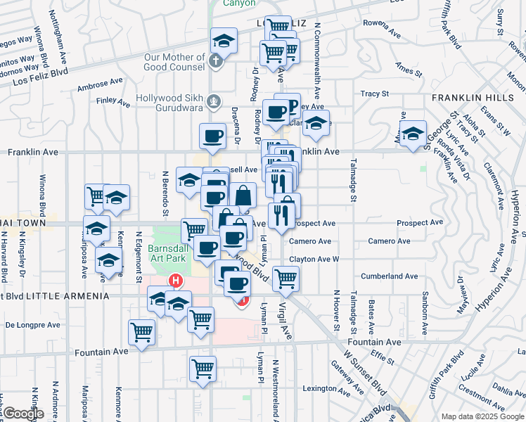 map of restaurants, bars, coffee shops, grocery stores, and more near 4530 Kingswell Avenue in Los Angeles