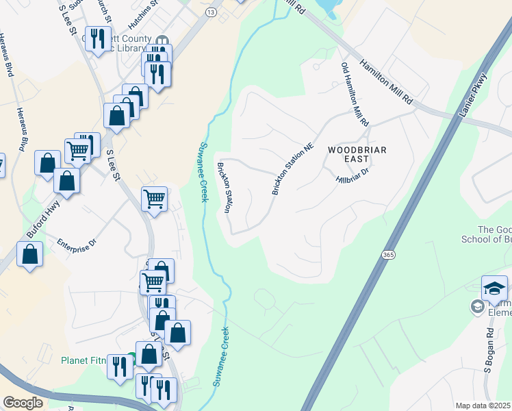 map of restaurants, bars, coffee shops, grocery stores, and more near 4399 Depot Ridge Ct in Buford