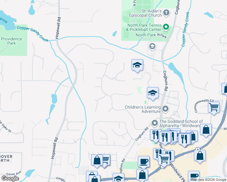 map of restaurants, bars, coffee shops, grocery stores, and more near 510 Abernathy Oaks Way in Alpharetta