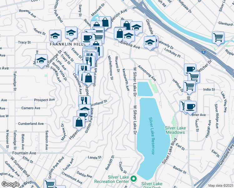 map of restaurants, bars, coffee shops, grocery stores, and more near 2323 Micheltorena Street in Los Angeles