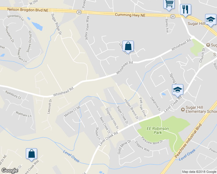 map of restaurants, bars, coffee shops, grocery stores, and more near 5091 Sugar Creek Drive in Sugar Hill