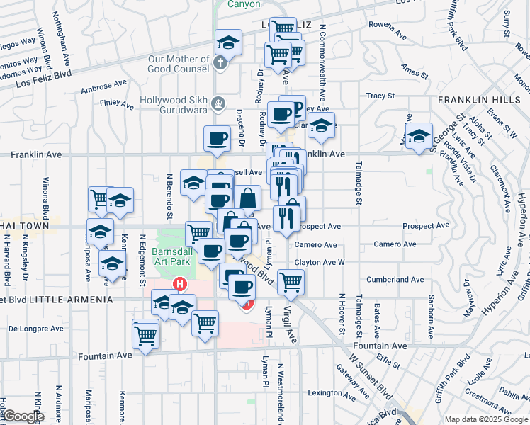 map of restaurants, bars, coffee shops, grocery stores, and more near 4534 Kingswell Avenue in Los Angeles
