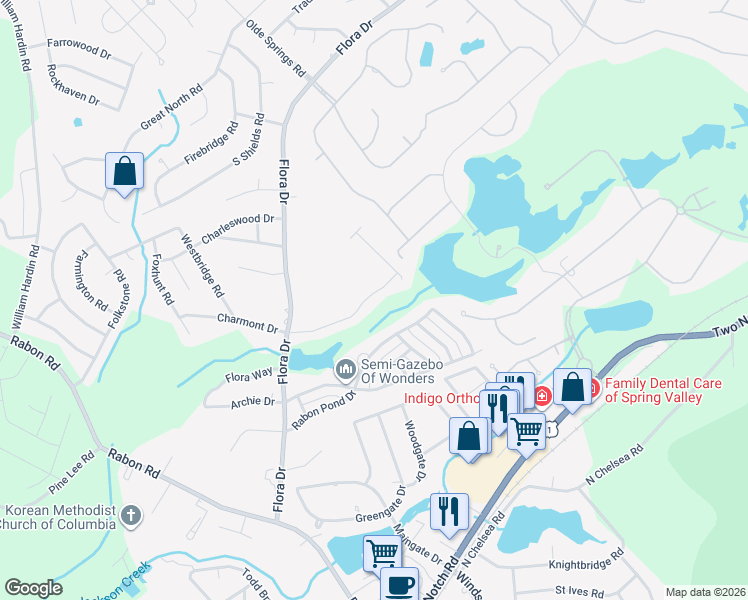 map of restaurants, bars, coffee shops, grocery stores, and more near 194 Rabon Springs Road in Columbia