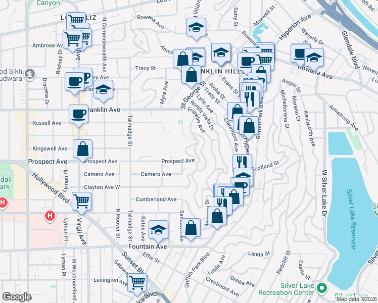 map of restaurants, bars, coffee shops, grocery stores, and more near 1831 Deloz Avenue in Los Angeles