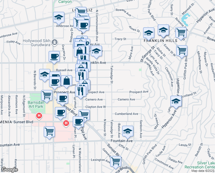 map of restaurants, bars, coffee shops, grocery stores, and more near 4324 Kingswell Avenue in Los Angeles