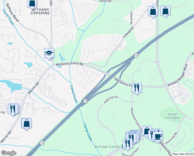 map of restaurants, bars, coffee shops, grocery stores, and more near 13261 Warrensville Cove in Milton