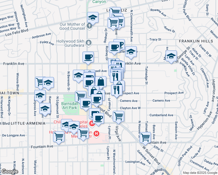 map of restaurants, bars, coffee shops, grocery stores, and more near 4530 Kingswell Avenue in Los Angeles