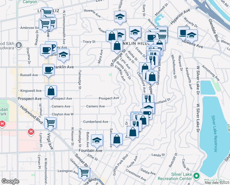 map of restaurants, bars, coffee shops, grocery stores, and more near 1831 Deloz Avenue in Los Angeles