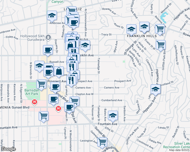 map of restaurants, bars, coffee shops, grocery stores, and more near 4324 Kingswell Avenue in Los Angeles