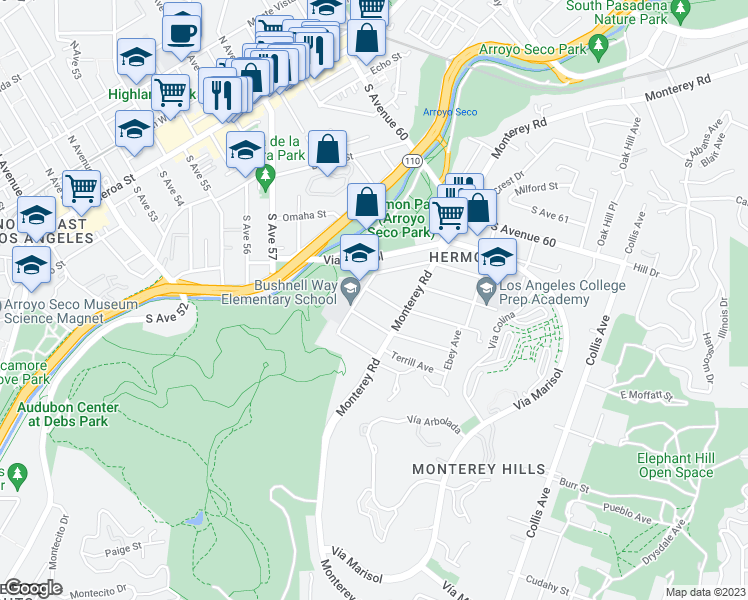 map of restaurants, bars, coffee shops, grocery stores, and more near 412 Redfield Avenue in Los Angeles