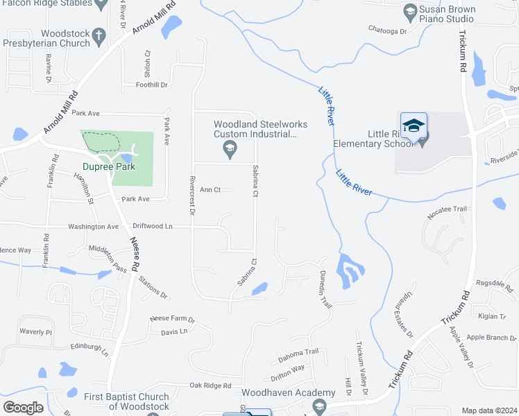map of restaurants, bars, coffee shops, grocery stores, and more near 257 Sabrina Court in Woodstock