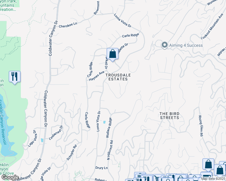 map of restaurants, bars, coffee shops, grocery stores, and more near 435 Trousdale Place in Beverly Hills