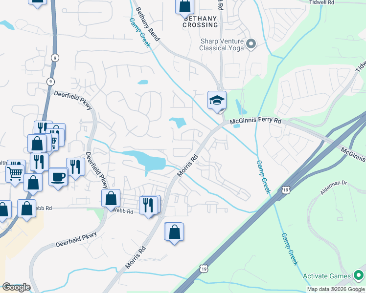 map of restaurants, bars, coffee shops, grocery stores, and more near 13300 Morris Road in Milton