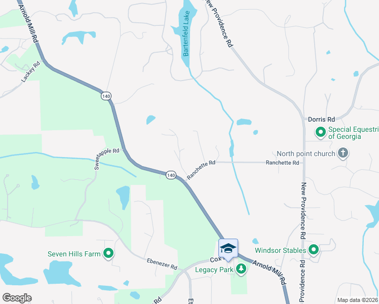 map of restaurants, bars, coffee shops, grocery stores, and more near 325 Ranchette Road in Alpharetta