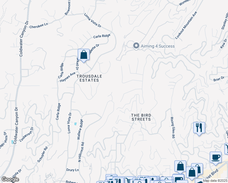 map of restaurants, bars, coffee shops, grocery stores, and more near 1140 Maytor Place in Beverly Hills
