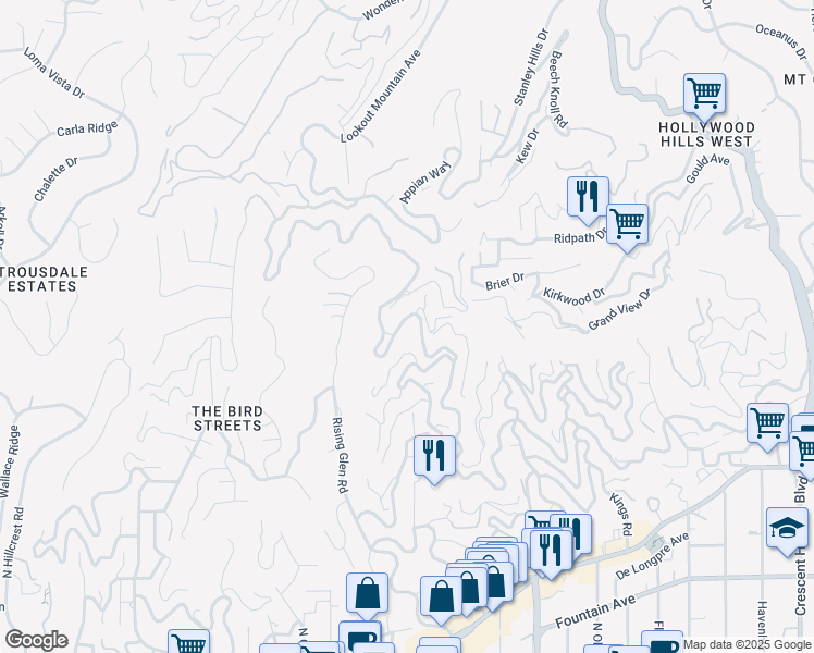 map of restaurants, bars, coffee shops, grocery stores, and more near 1755 Sunset Plaza Drive in Los Angeles