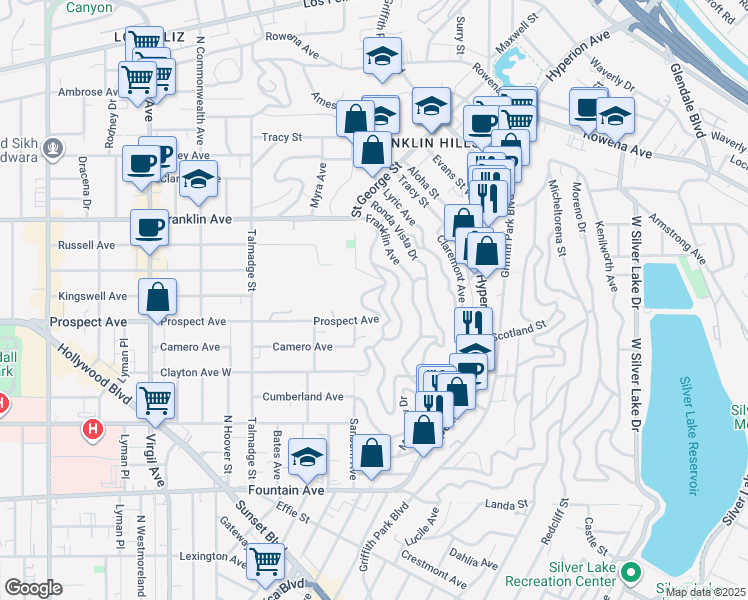 map of restaurants, bars, coffee shops, grocery stores, and more near 1831 Deloz Avenue in Los Angeles
