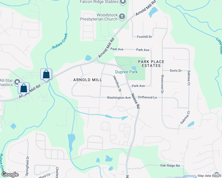 map of restaurants, bars, coffee shops, grocery stores, and more near 506 Jefferson Drive in Woodstock