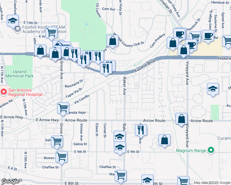 map of restaurants, bars, coffee shops, grocery stores, and more near 8339D Gabriel Drive in Rancho Cucamonga