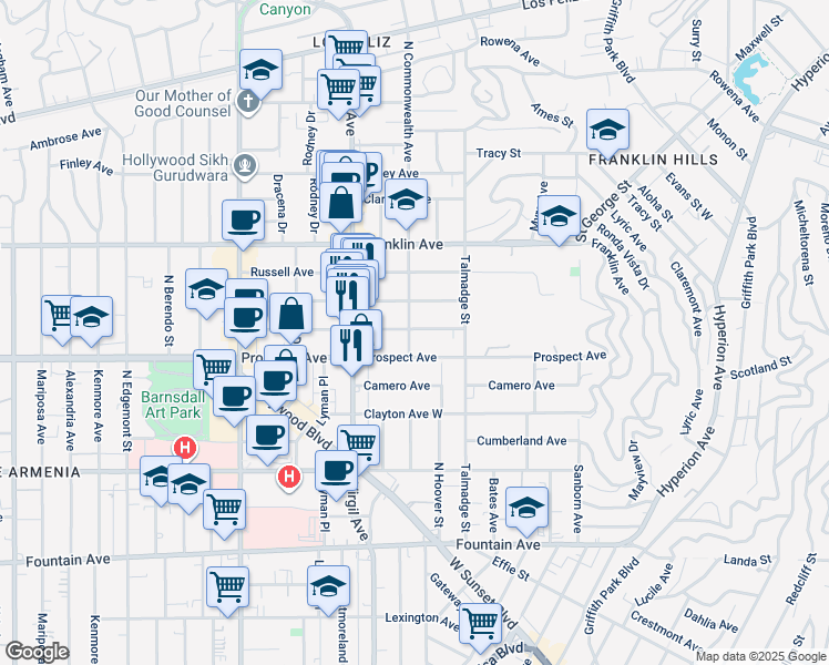 map of restaurants, bars, coffee shops, grocery stores, and more near 4406 Kingswell Avenue in Los Angeles