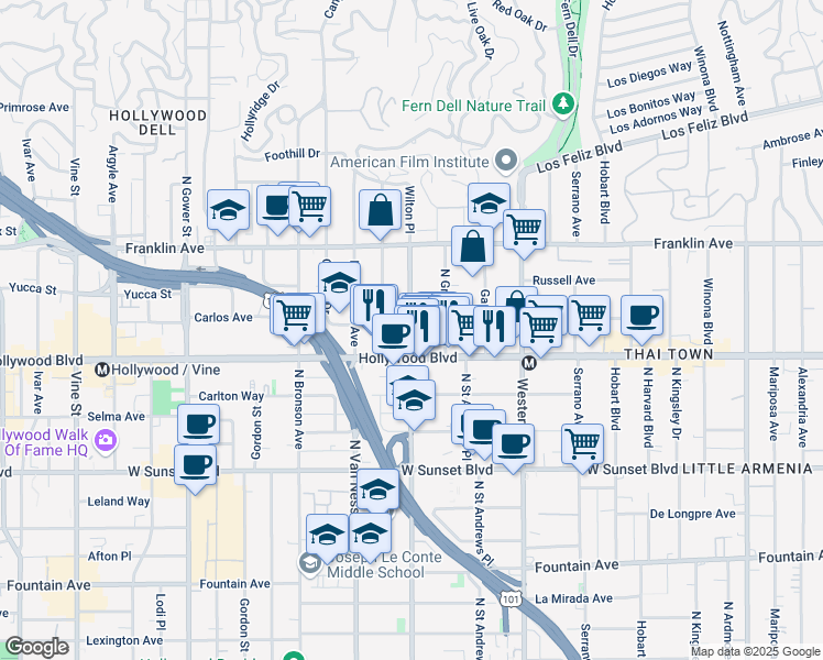 map of restaurants, bars, coffee shops, grocery stores, and more near in Los Angeles