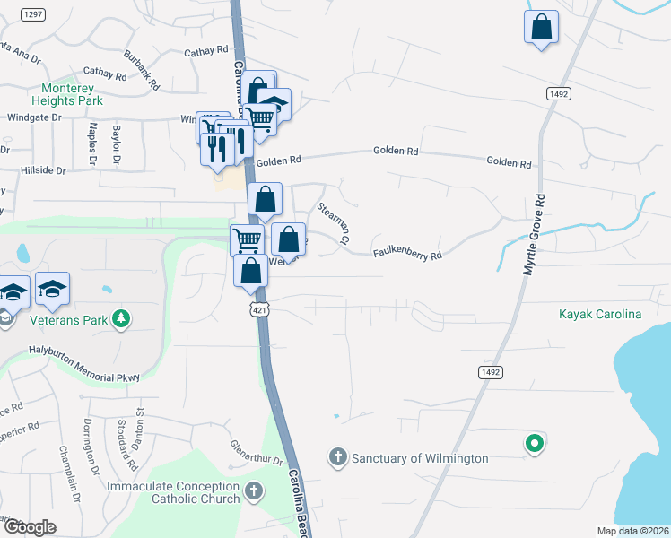 map of restaurants, bars, coffee shops, grocery stores, and more near 205 Heathcliff Road in Wilmington