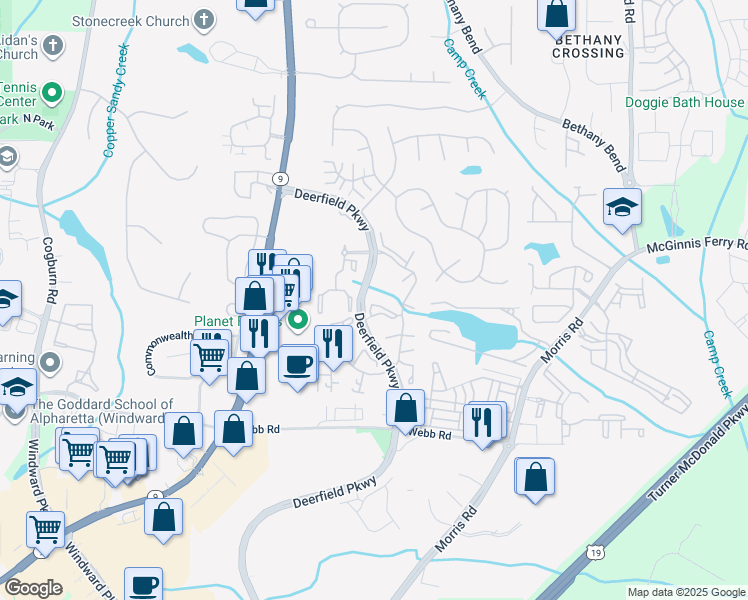 map of restaurants, bars, coffee shops, grocery stores, and more near 800 North Park Lane in Milton