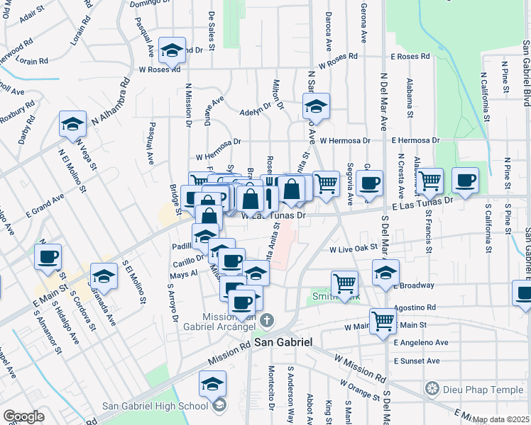 map of restaurants, bars, coffee shops, grocery stores, and more near 519 West Las Tunas Drive in San Gabriel