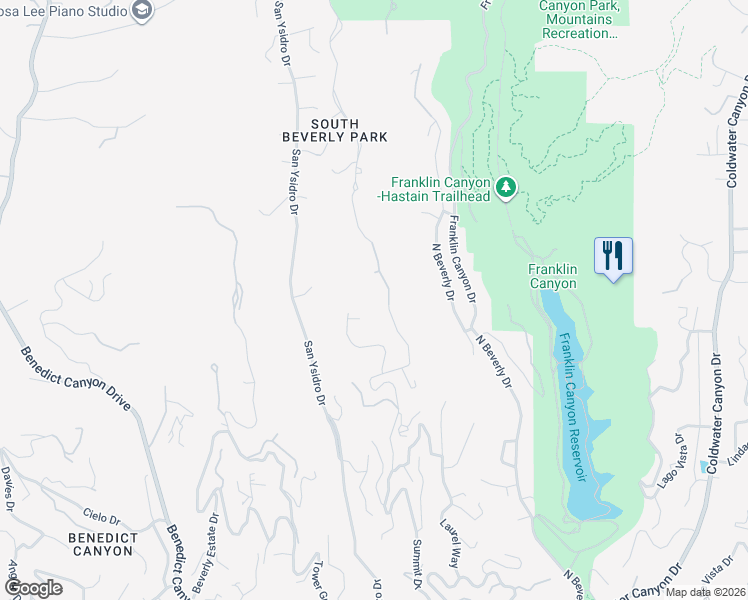 map of restaurants, bars, coffee shops, grocery stores, and more near 1735 Summitridge Drive in Beverly Hills