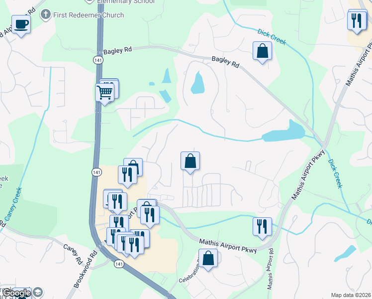 map of restaurants, bars, coffee shops, grocery stores, and more near 3350 Siskin Terrace in Cumming