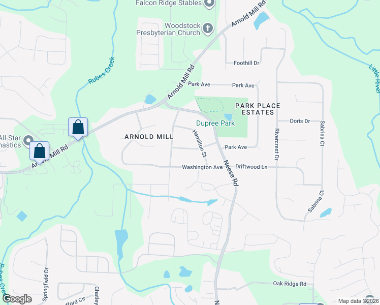 map of restaurants, bars, coffee shops, grocery stores, and more near 506 Jefferson Drive in Woodstock