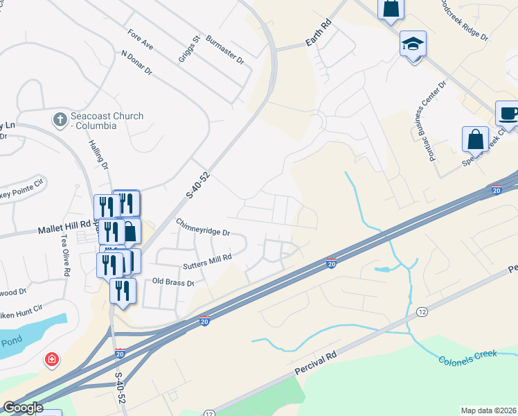 map of restaurants, bars, coffee shops, grocery stores, and more near 240 Chimneyridge Drive in Elgin
