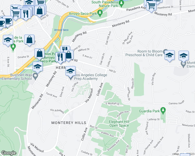 map of restaurants, bars, coffee shops, grocery stores, and more near 4936 Hellman Avenue in Los Angeles