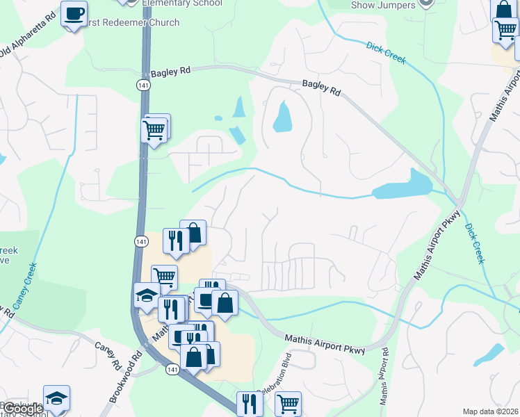 map of restaurants, bars, coffee shops, grocery stores, and more near 3350 Siskin Terrace in Cumming