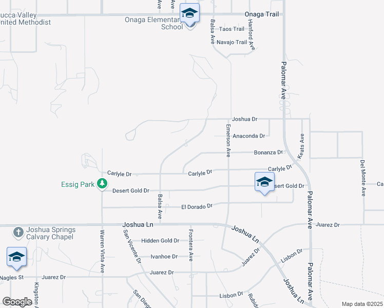 map of restaurants, bars, coffee shops, grocery stores, and more near 58054 Bonanza Drive in Yucca Valley