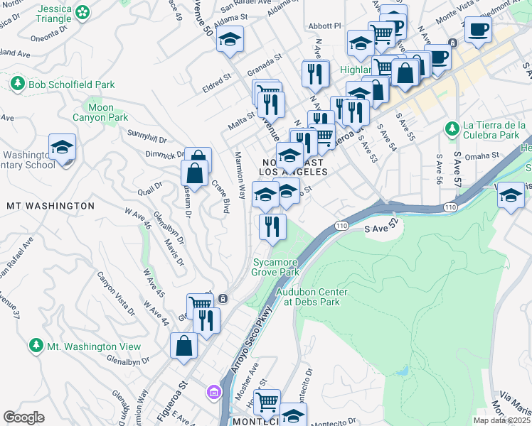 map of restaurants, bars, coffee shops, grocery stores, and more near 4909 Sycamore Terrace in Los Angeles