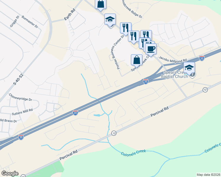 map of restaurants, bars, coffee shops, grocery stores, and more near 4651 Percival Road in Columbia