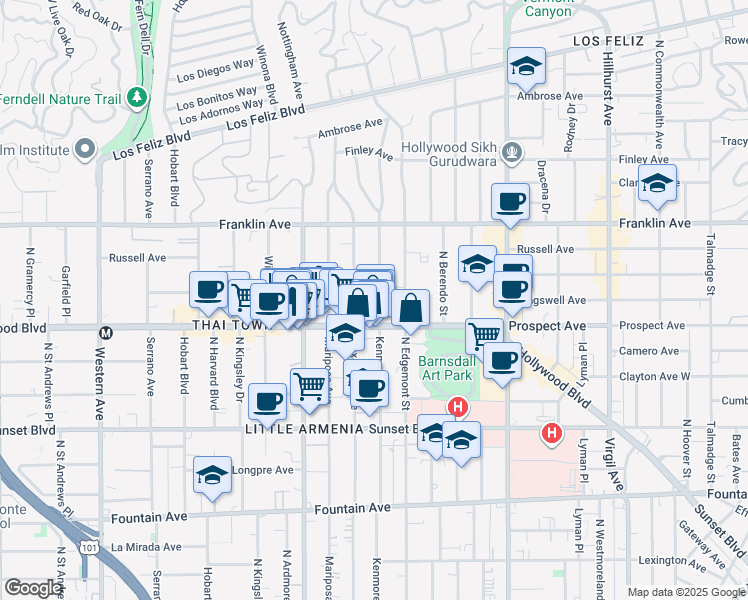map of restaurants, bars, coffee shops, grocery stores, and more near 1723 North Kenmore Avenue in Los Angeles