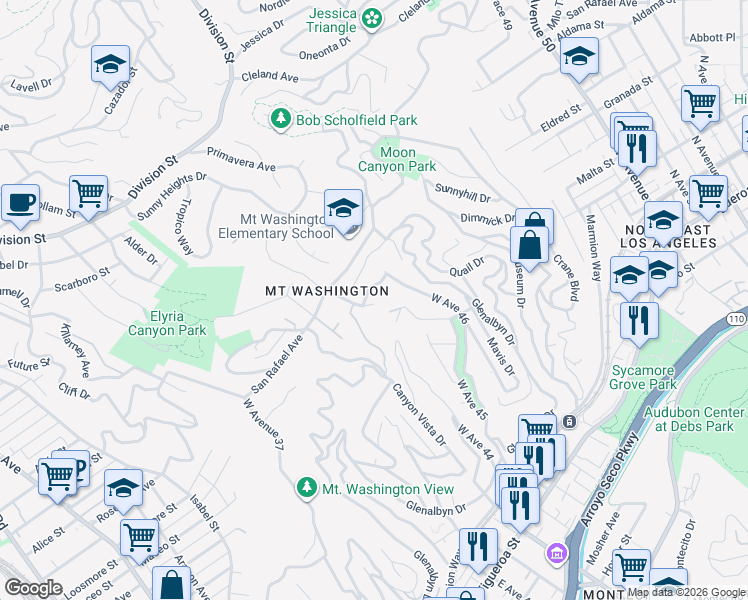 map of restaurants, bars, coffee shops, grocery stores, and more near 3931 Rome Court in Los Angeles