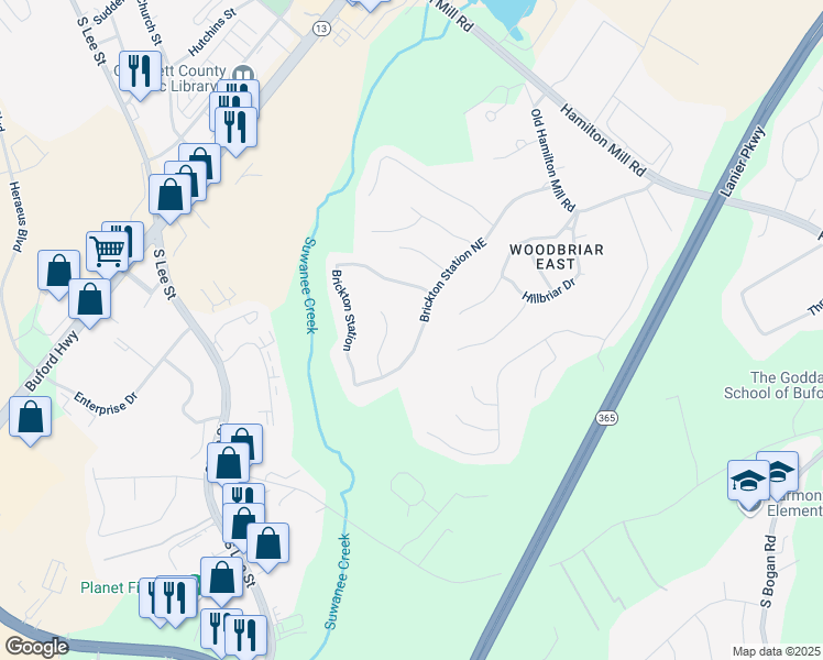 map of restaurants, bars, coffee shops, grocery stores, and more near 4399 Depot Ridge Court in Buford