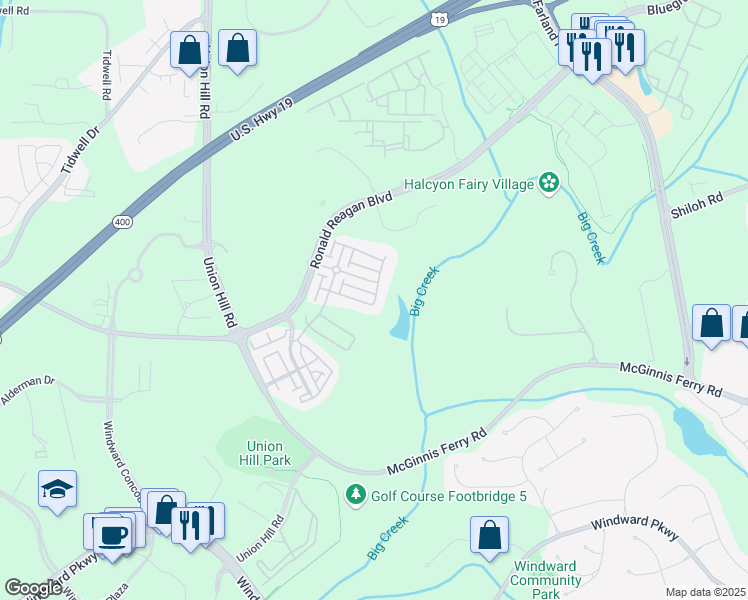 map of restaurants, bars, coffee shops, grocery stores, and more near 6910 Sentara Place in Alpharetta