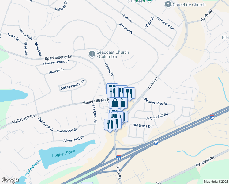 map of restaurants, bars, coffee shops, grocery stores, and more near 112 North Donar Drive in Columbia
