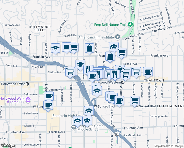 map of restaurants, bars, coffee shops, grocery stores, and more near 1734 Taft Avenue in Los Angeles