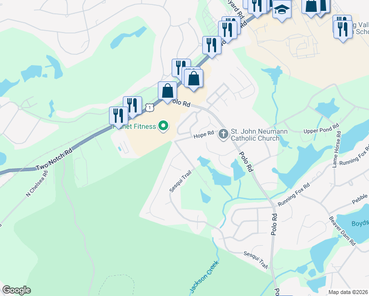 map of restaurants, bars, coffee shops, grocery stores, and more near 203 Hope Road in Columbia