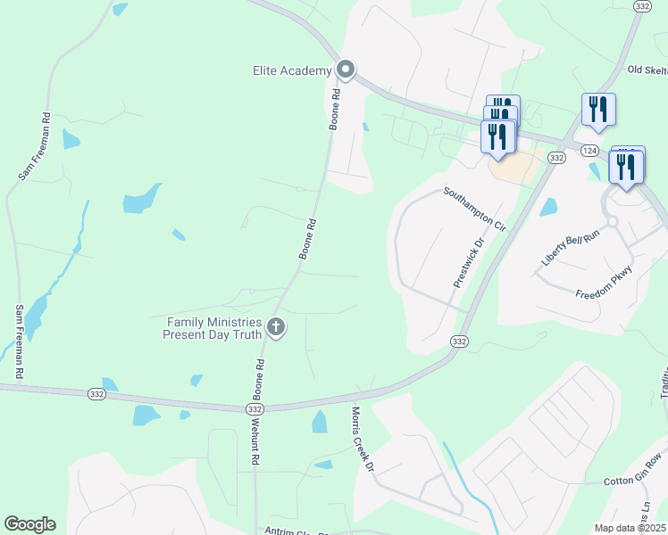 map of restaurants, bars, coffee shops, grocery stores, and more near 69 Dumar Lane in Hoschton