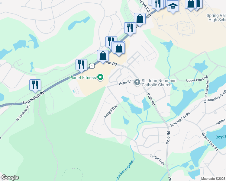 map of restaurants, bars, coffee shops, grocery stores, and more near 203 Hope Road in Columbia